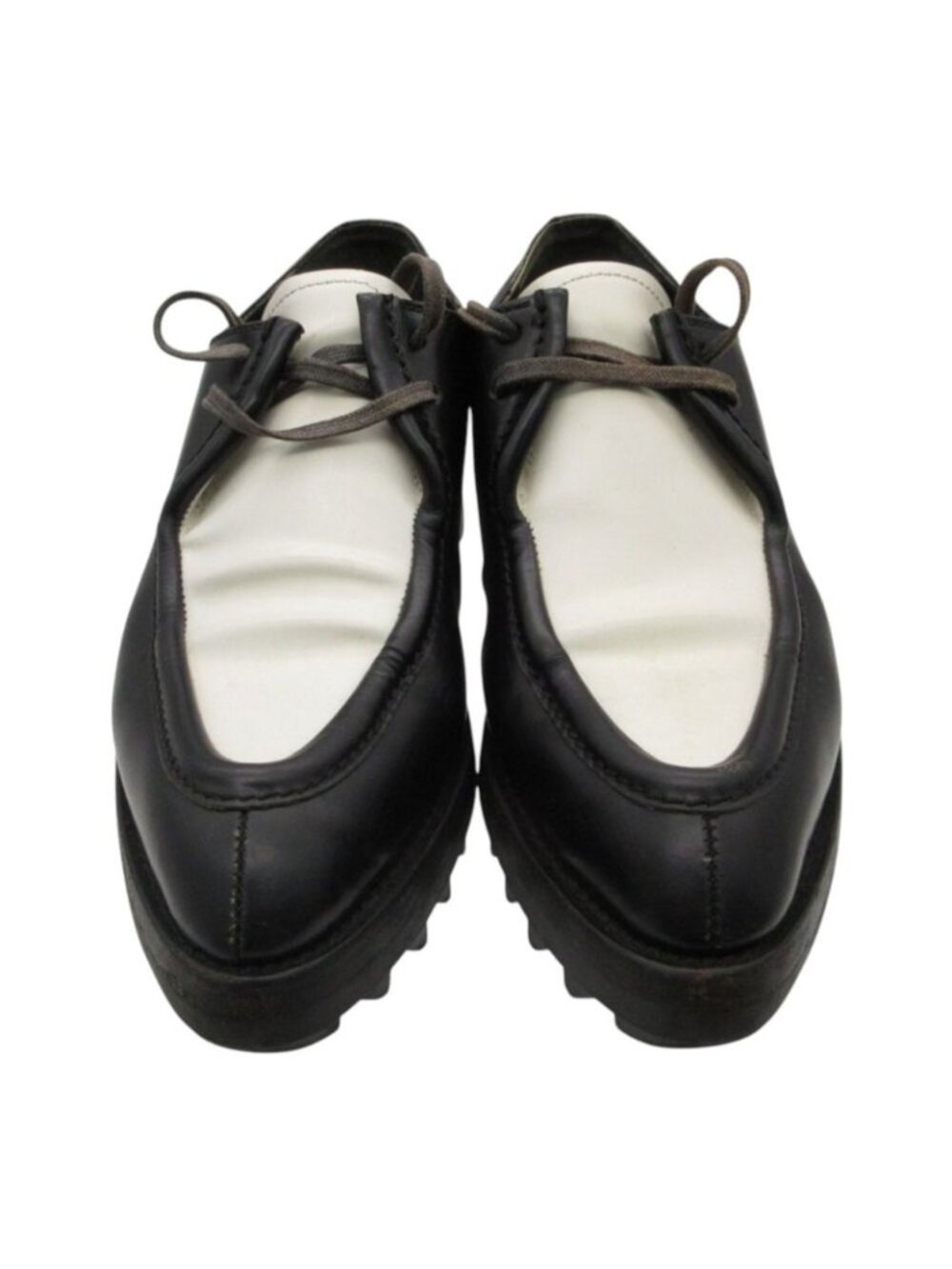 Prada Loafers Platform Leather Dress Shoes Shark Sole Black White